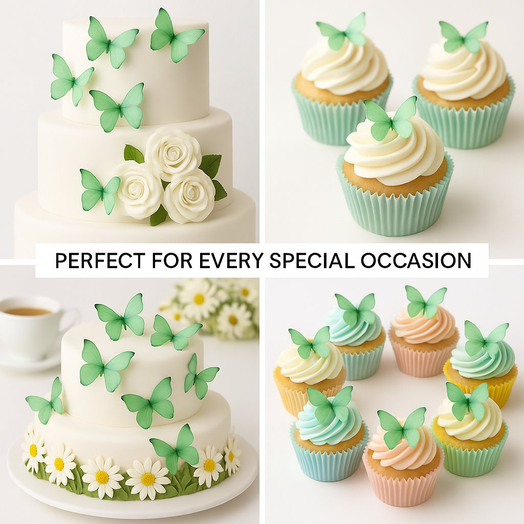 Confect Mint Green | Pack of 56 Edible Wafer Paper Butterflies | Grocsy
