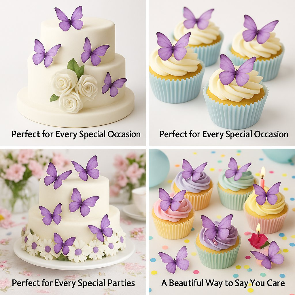 Confect Purple | Pack of 56 Edible Wafer Paper Butterflies | Grocsy