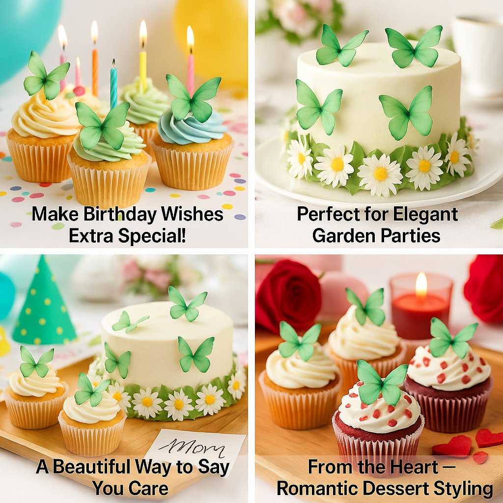 Confect Mint Green | Pack of 56 Edible Wafer Paper Butterflies | Grocsy