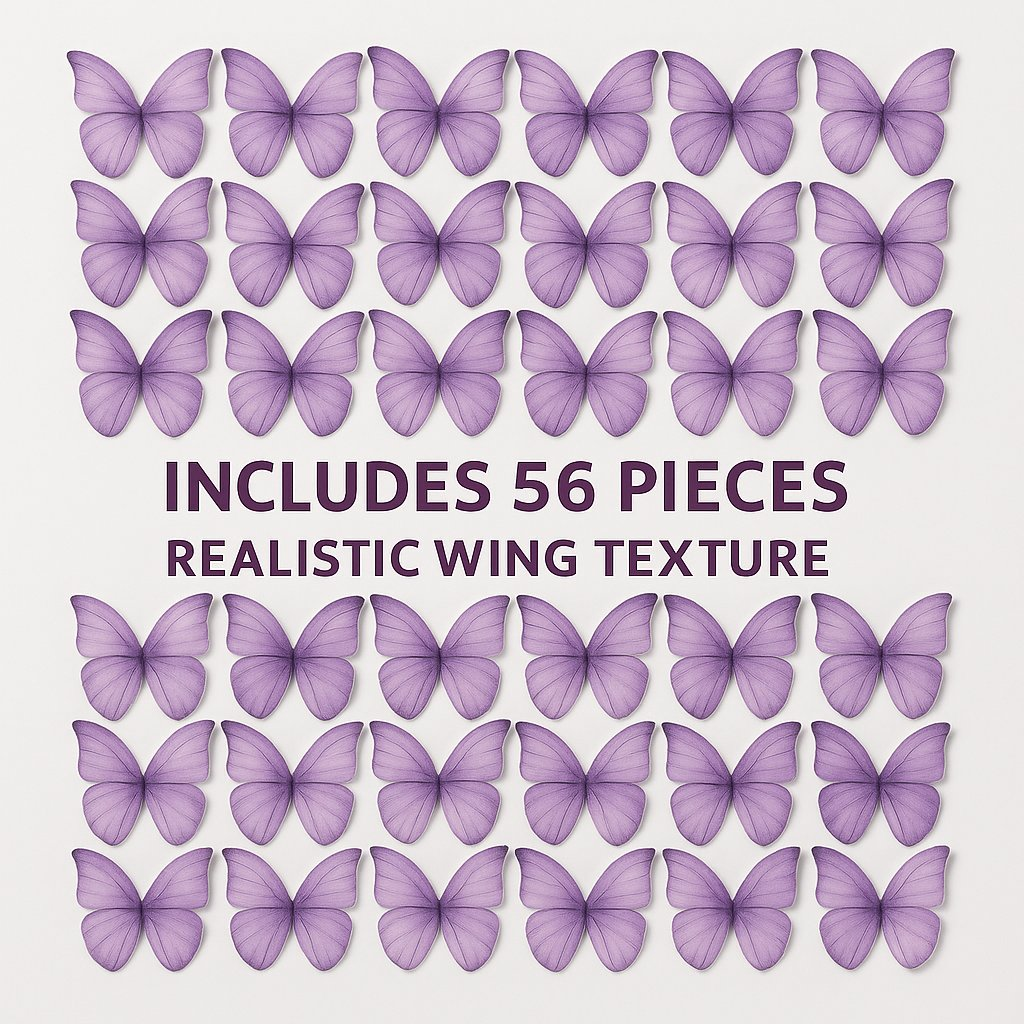 Confect Purple | Pack of 56 Edible Wafer Paper Butterflies | Grocsy