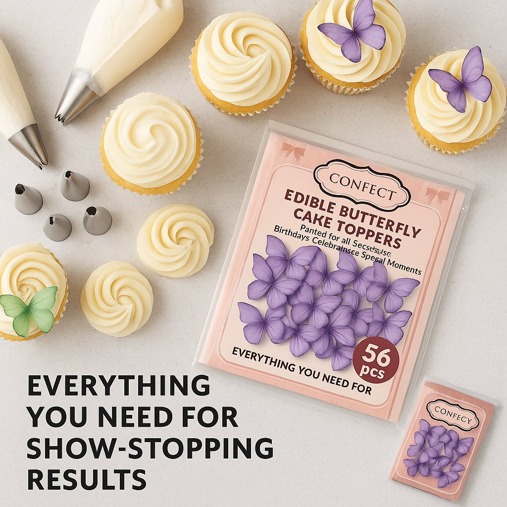Confect Purple | Pack of 56 Edible Wafer Paper Butterflies | Grocsy
