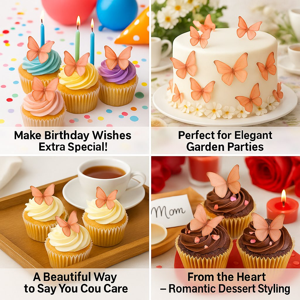 Confect Peach | Pack of 56 Edible Wafer Paper Butterflies | Grocsy