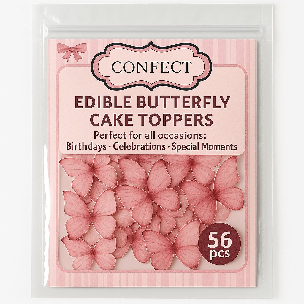 Confect Pink | Pack of 56 Edible Wafer Paper Butterflies | Grocsy