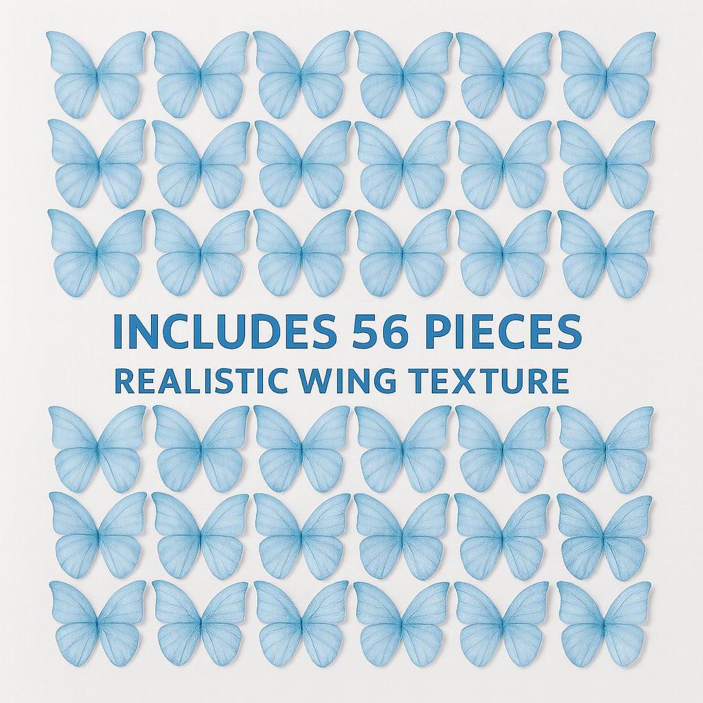 Confect Sky Blue | Pack of 56 Edible Wafer Paper Butterflies | Grocsy