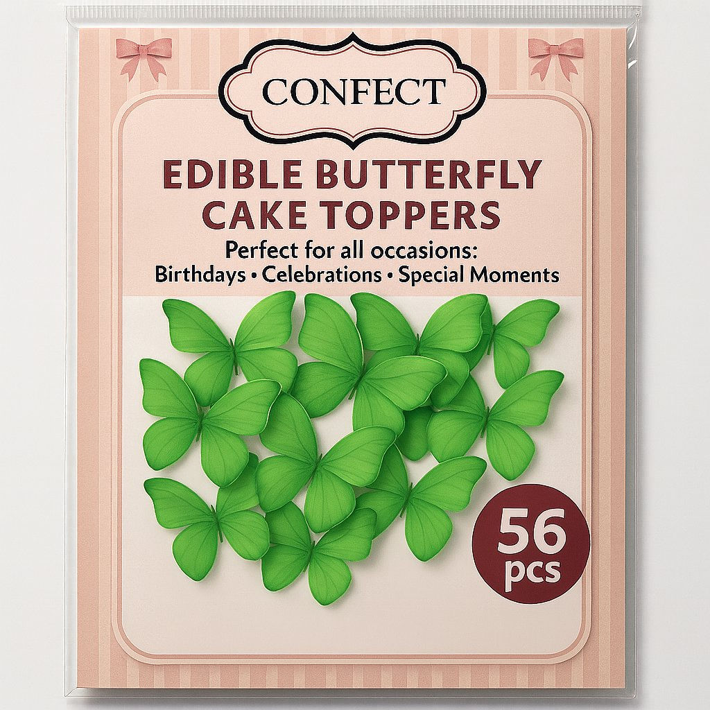 Confect Mint Green | Pack of 56 Edible Wafer Paper Butterflies | Grocsy