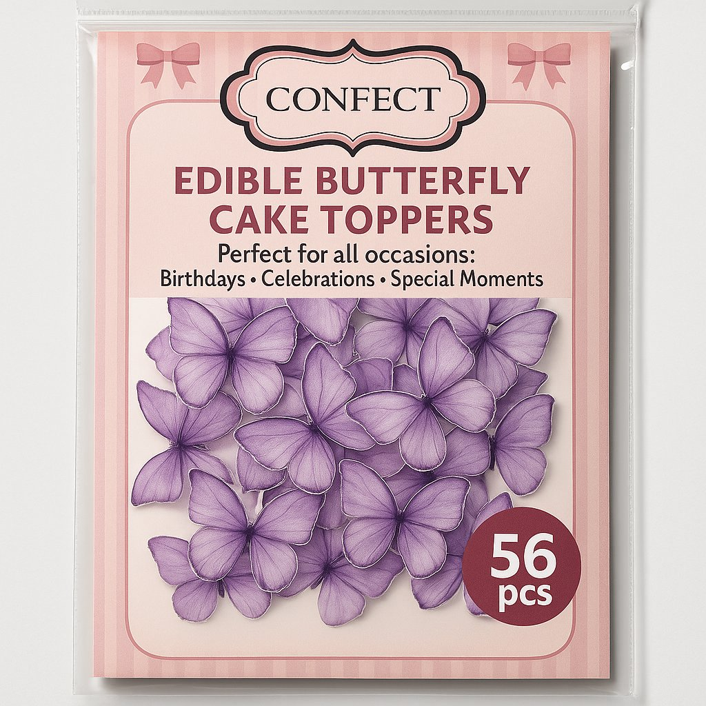 Confect Purple | Pack of 56 Edible Wafer Paper Butterflies | Grocsy