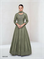 Teeya Creation Mehendi Color Heavy Vichitra Silk Embroidery Work Long Gown | Grocsy