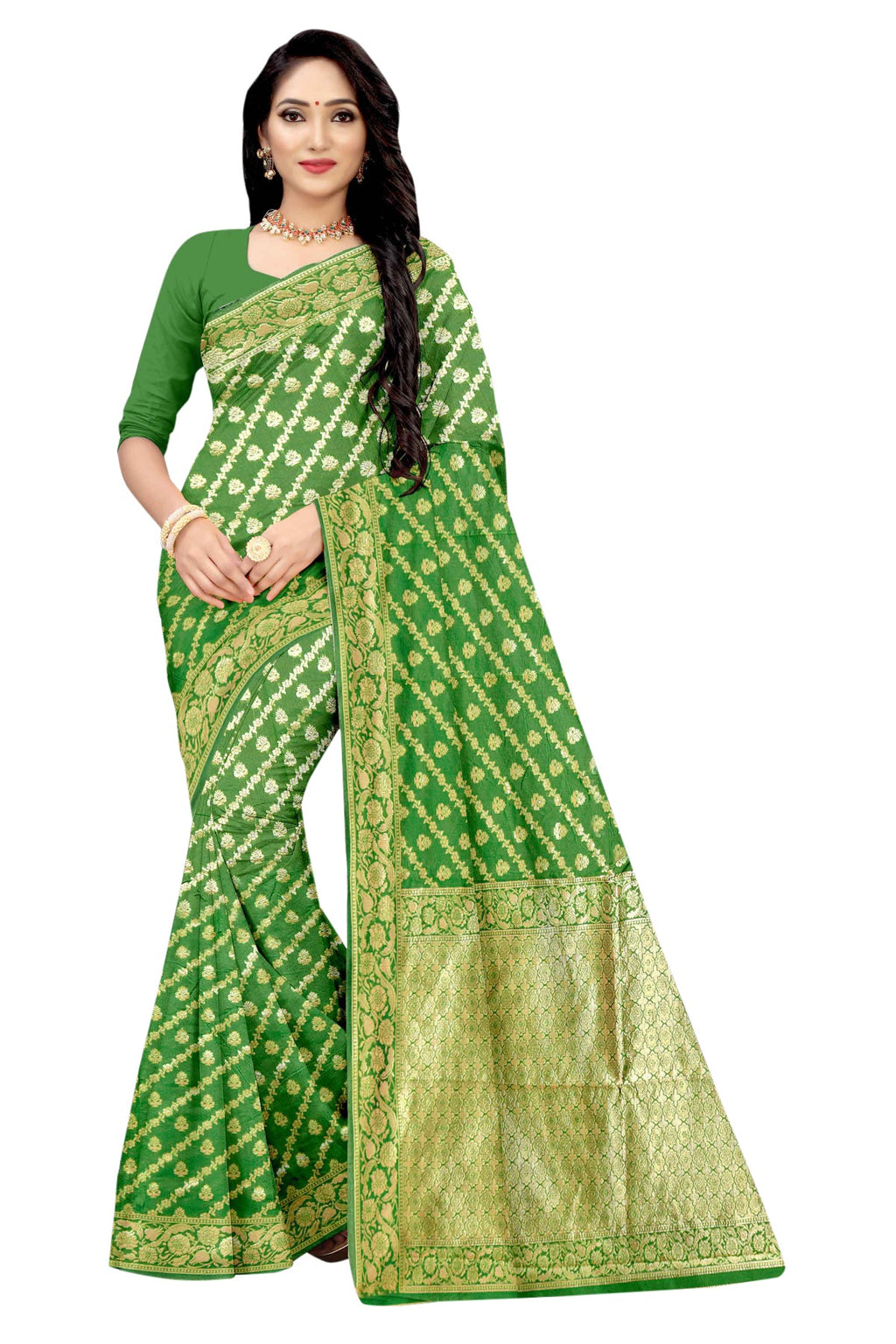 Vamika Green Weaving Banarasi Jacquard Saree | Grocsy
