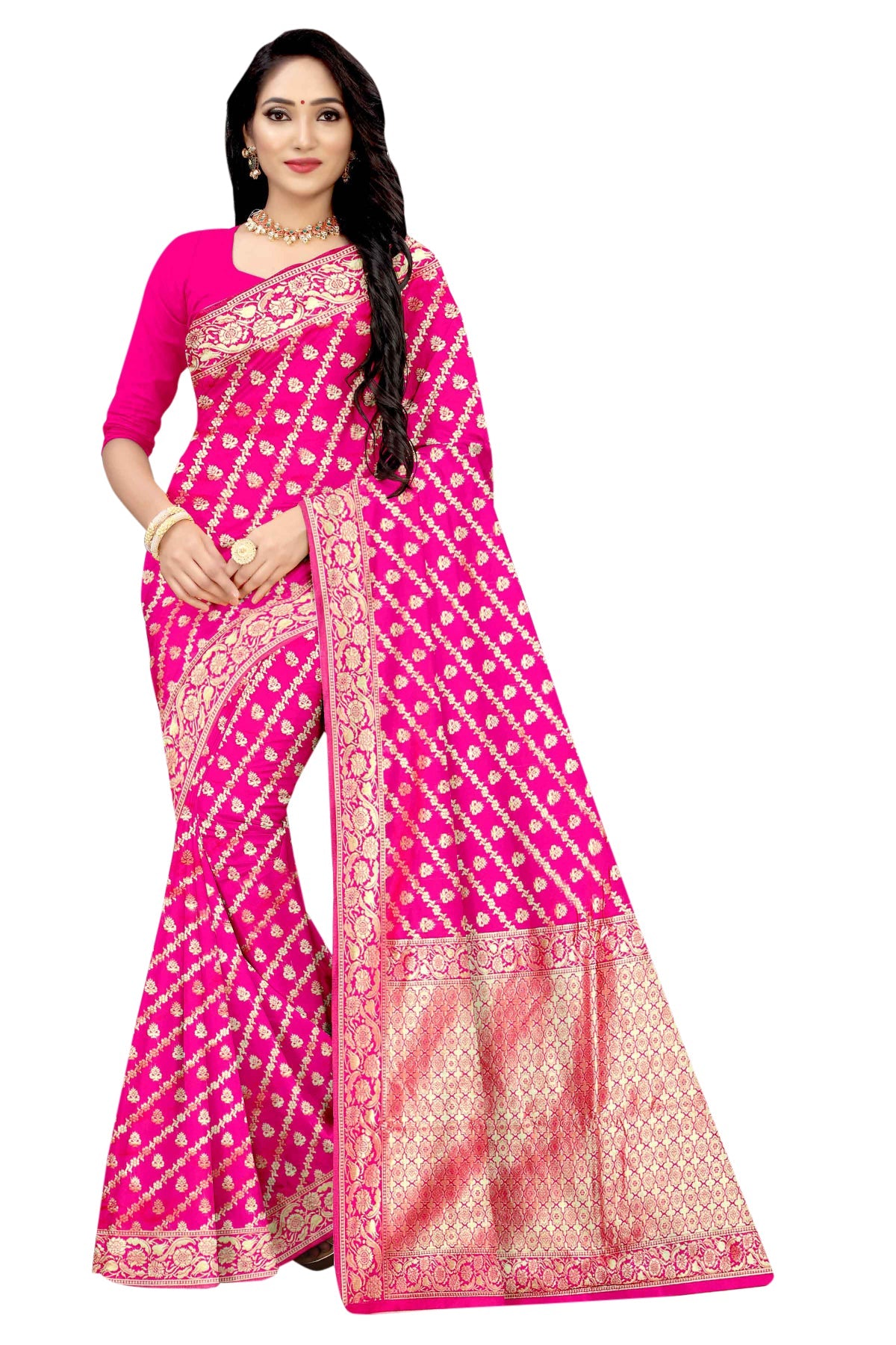 Vamika Pink Weaving Banarasi Jacquard Saree | Grocsy