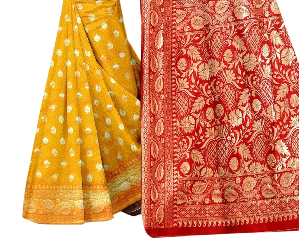 Vamika Mustard Weaving Banarasi Jacquard Saree | Grocsy