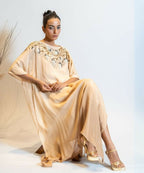 Timaraa Champagne Beige Ombre Embellished Georgette Kaftan Dress | Grocsy
