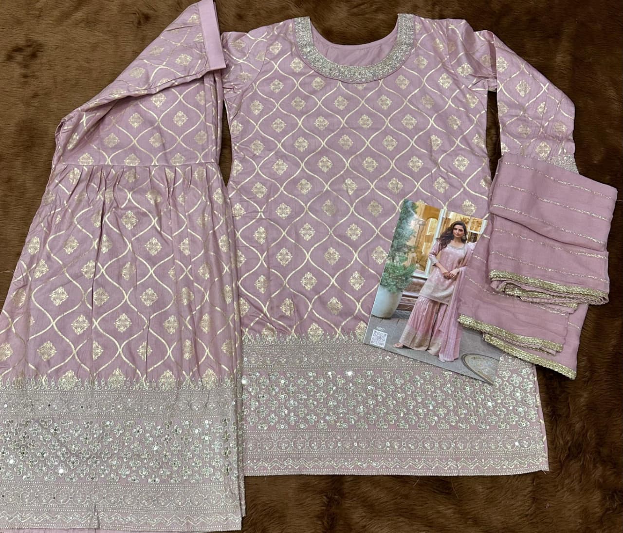Aarshi Fashions Baby Pink Shimmer Silk Full Stitched Sharara Suits | Grocsy