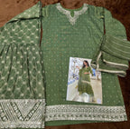 Aarshi Fashions Leaf Green Shimmer Silk Full Stitched Sharara Suits | Grocsy