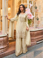 Aarshi Fashions Ivory Shimmer Silk Full Stitched Sharara Suits | Grocsy