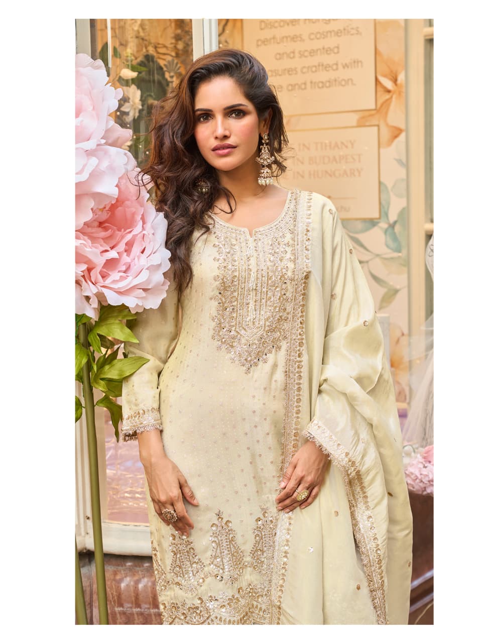Aarshi Fashions Ivory Shimmer Silk Full Stitched Sharara Suits | Grocsy