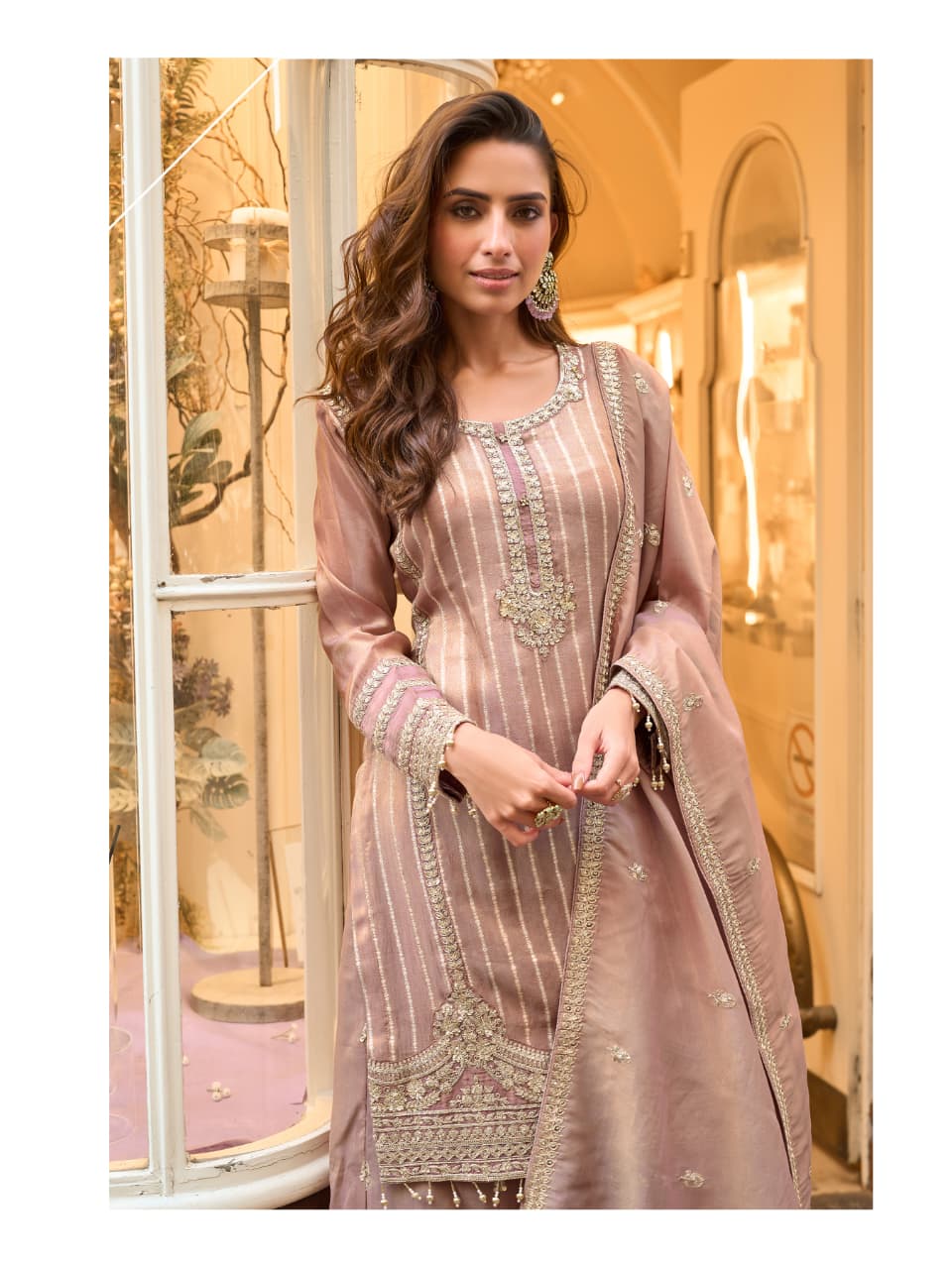 Aarshi Fashions Peach Shimmer Silk Full Stitched Sharara Suits | Grocsy