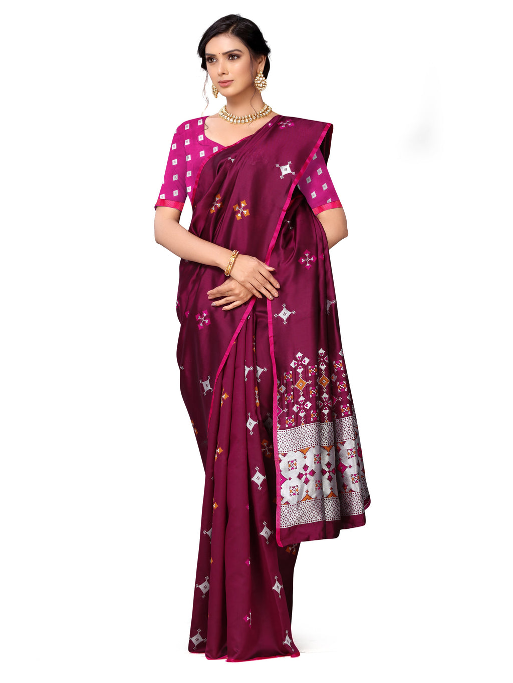 Vamika Weaving Banarasi Jacquard Maroon Kanjivaram Saree | Grocsy