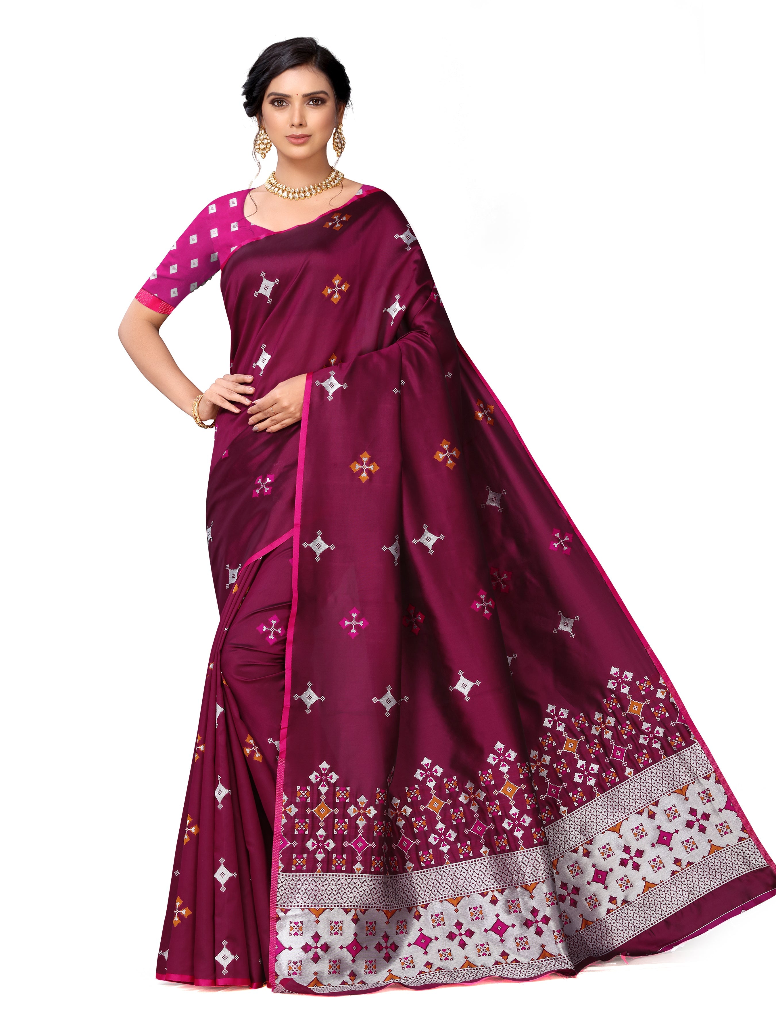 Vamika Weaving Banarasi Jacquard Maroon Kanjivaram Saree | Grocsy