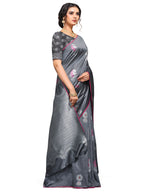 Vamika Weaving Banarasi Jacquard Grey Kanjivaram Saree | Grocsy