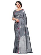 Vamika Weaving Banarasi Jacquard Grey Kanjivaram Saree | Grocsy