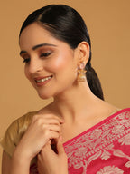 Nuyug 22K Gold Plated Rose Quartz Stone Studded Ethnic Jhumkas | Grocsy