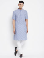Even Apparels Blue Men's H/S Pure Cotton Kurta With Band Collar | Grocsy