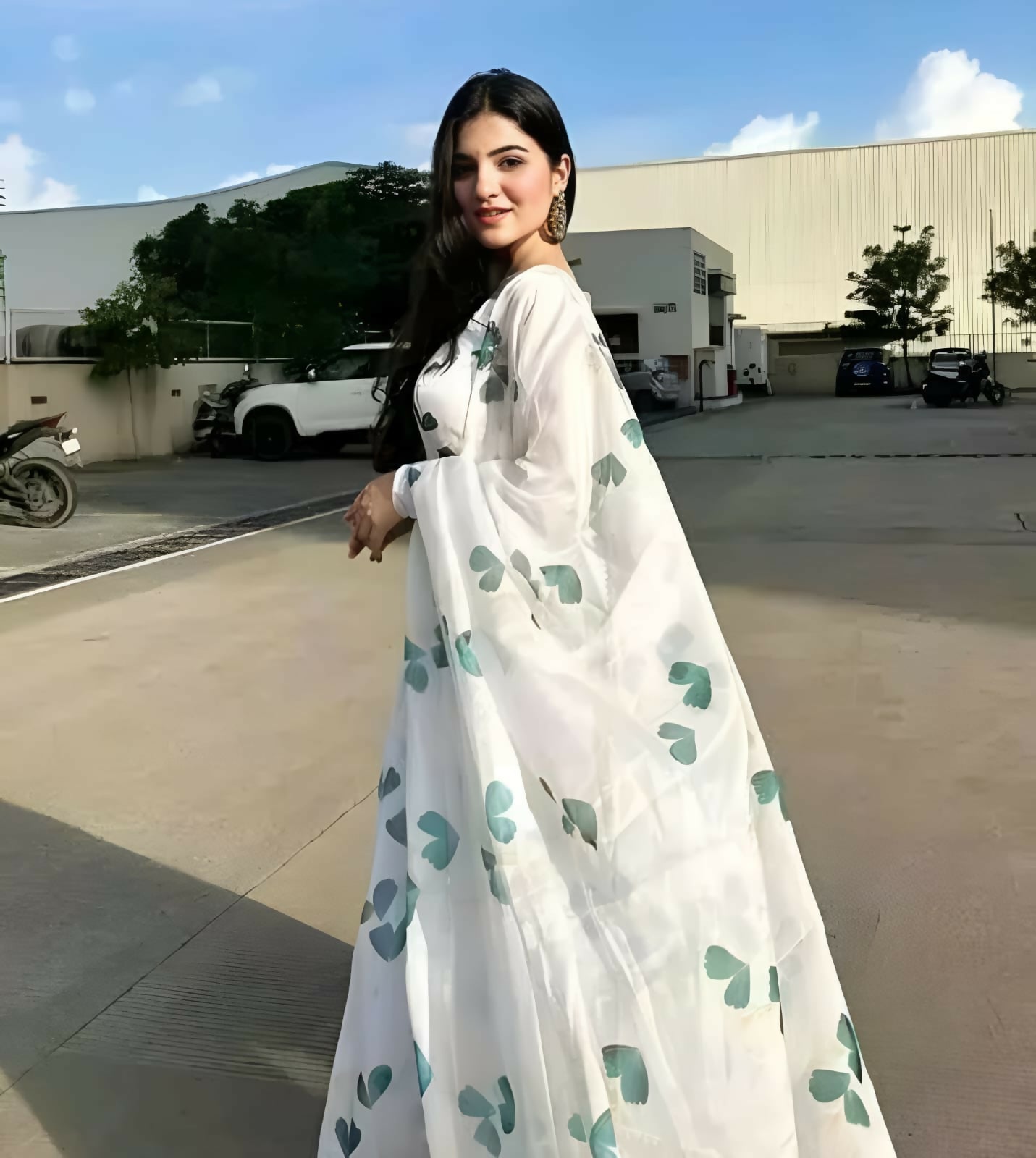 Dishitha Creation Women Floral Printed Designer Gown - Off White | Grocsy