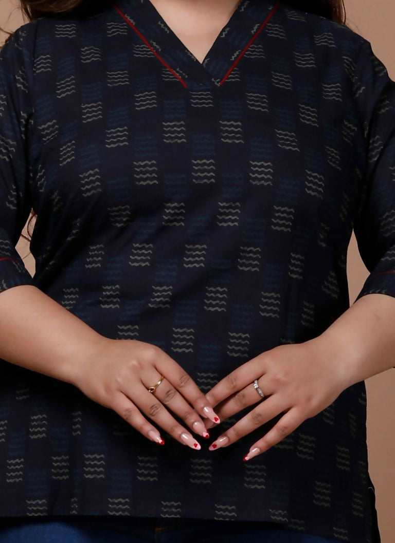 Miravan Women's Plus Size Blue Printed Indigo Kurti | Grocsy
