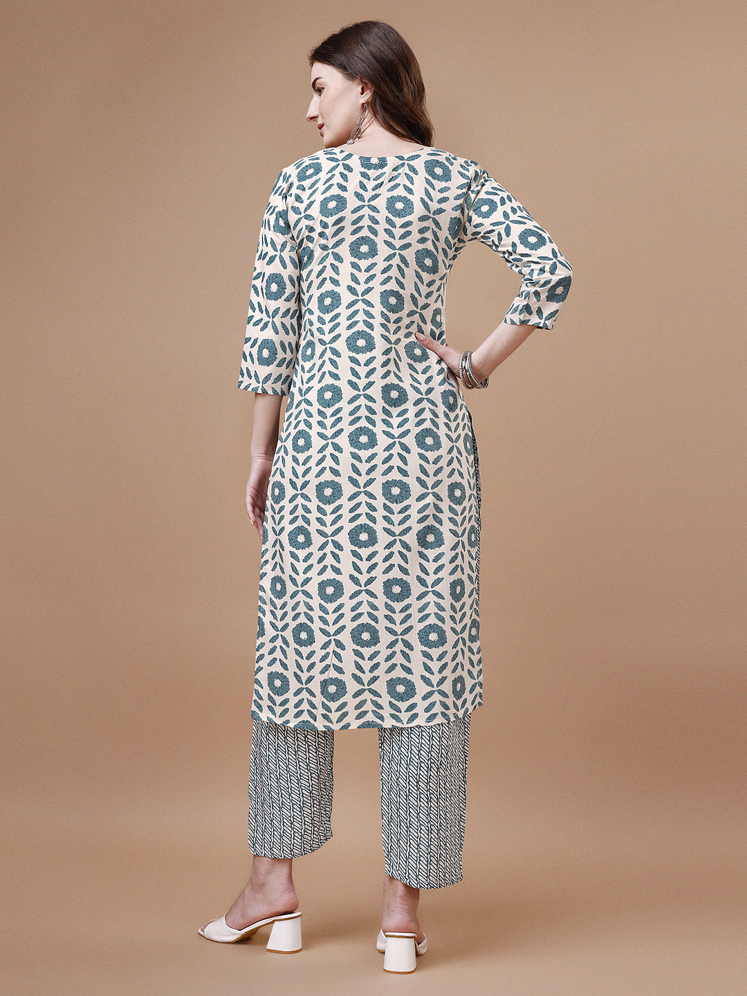 Women Tie Up Tassel Neck Printed Kurta With Pant, Multicolor - Hiral Fashion | Grocsy