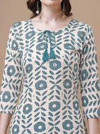 Women Tie Up Tassel Neck Printed Kurta With Pant, Multicolor - Hiral Fashion | Grocsy