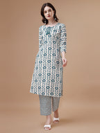 Women Tie Up Tassel Neck Printed Kurta With Pant, Multicolor - Hiral Fashion | Grocsy