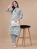 Women Tie Up Tassel Neck Printed Kurta With Pant, Multicolor - Hiral Fashion | Grocsy