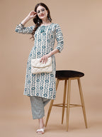 Women Tie Up Tassel Neck Printed Kurta With Pant, Multicolor - Hiral Fashion | Grocsy