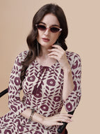 Women Tie Up Tassel Neck Printed Kurta With Pant, Multicolor - Hiral Fashion | Grocsy