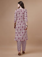 Women Tie Up Tassel Neck Printed Kurta With Pant, Multicolor - Hiral Fashion | Grocsy