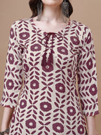 Women Tie Up Tassel Neck Printed Kurta With Pant, Multicolor - Hiral Fashion | Grocsy