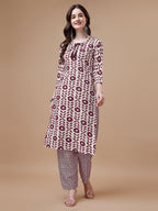 Women Tie Up Tassel Neck Printed Kurta With Pant, Multicolor - Hiral Fashion | Grocsy