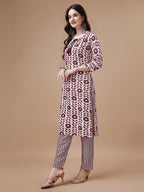 Women Tie Up Tassel Neck Printed Kurta With Pant, Multicolor - Hiral Fashion | Grocsy