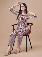 Women Tie Up Tassel Neck Printed Kurta With Pant, Multicolor - Hiral Fashion | Grocsy