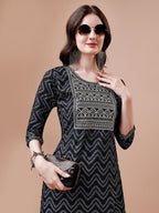 Embroidered Chevron Printed Cotton Kurta With Pant, Multicolor - Hiral Fashion | Grocsy