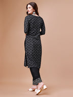 Embroidered Chevron Printed Cotton Kurta With Pant, Multicolor - Hiral Fashion | Grocsy