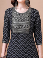 Embroidered Chevron Printed Cotton Kurta With Pant, Multicolor - Hiral Fashion | Grocsy