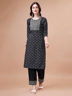 Embroidered Chevron Printed Cotton Kurta With Pant, Multicolor - Hiral Fashion | Grocsy