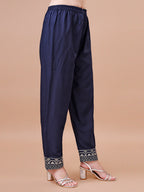 Embroidered Chevron Printed Cotton Kurta With Pant, Multicolor - Hiral Fashion | Grocsy