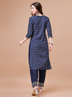 Embroidered Chevron Printed Cotton Kurta With Pant, Multicolor - Hiral Fashion | Grocsy
