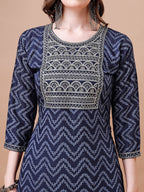 Embroidered Chevron Printed Cotton Kurta With Pant, Multicolor - Hiral Fashion | Grocsy