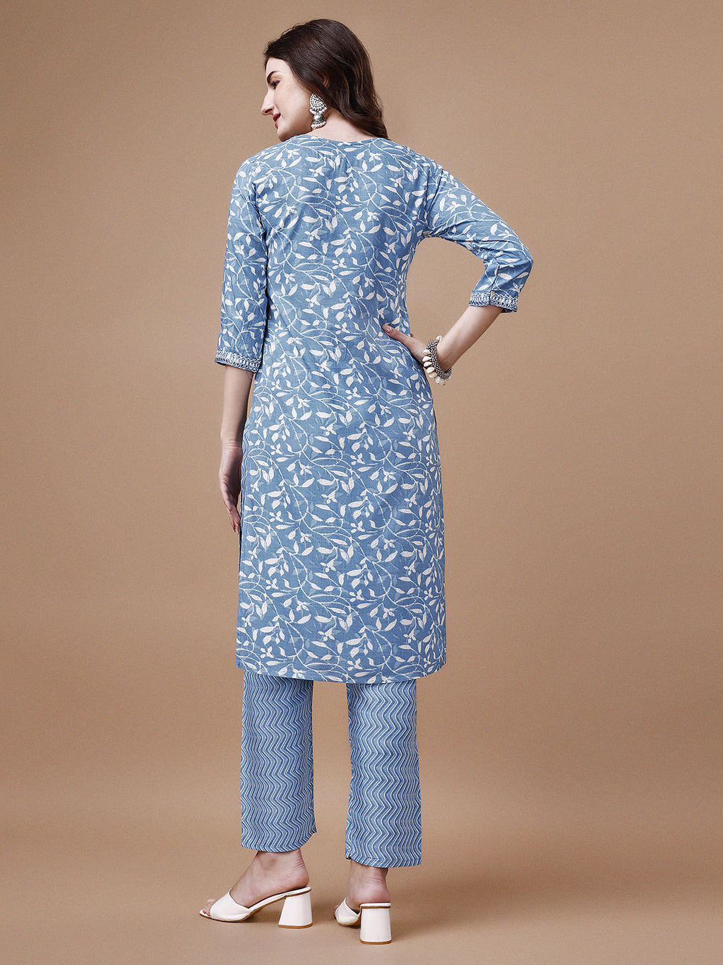 Embroidered & Floral Printed Cotton Kurta With Pant & Dupatta Set, Multicolor - Hiral Fashion | Grocsy
