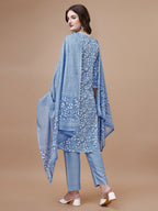 Embroidered & Floral Printed Cotton Kurta With Pant & Dupatta Set, Multicolor - Hiral Fashion | Grocsy