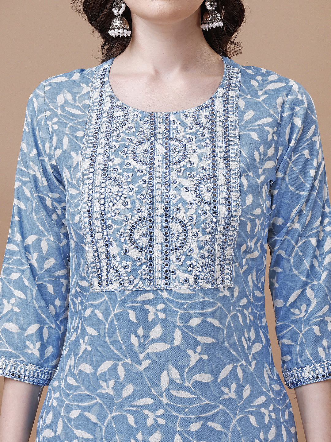 Embroidered & Floral Printed Cotton Kurta With Pant & Dupatta Set, Multicolor - Hiral Fashion | Grocsy