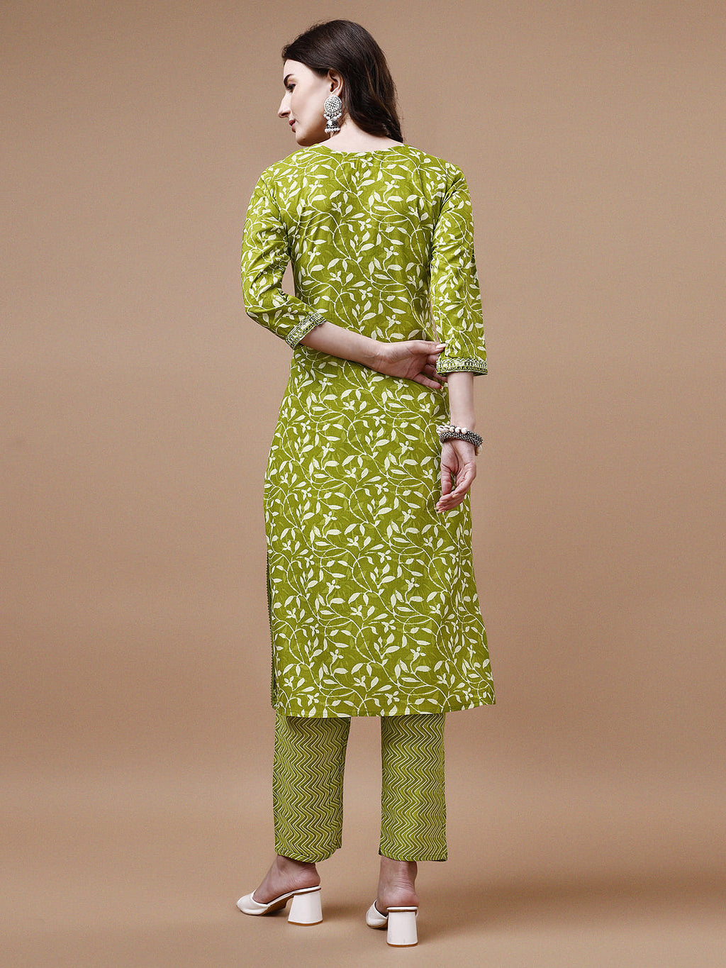 Embroidered & Floral Printed Cotton Kurta With Pant & Dupatta Set, Multicolor - Hiral Fashion | Grocsy